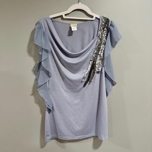 Daytrip XL Grey Swoop Neck Blouse with Sequin Design